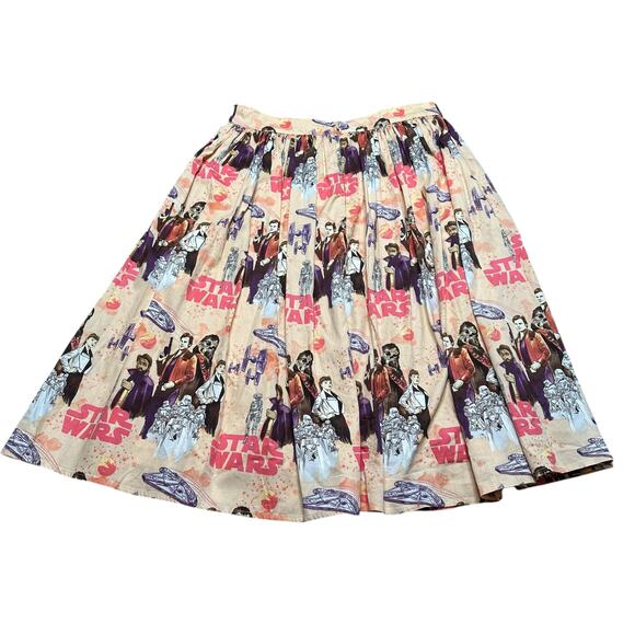 STAR WARS DISNEY Patterned Midi Skirt Orange Pink Women's Size Large Universe - Picture 4 of 9